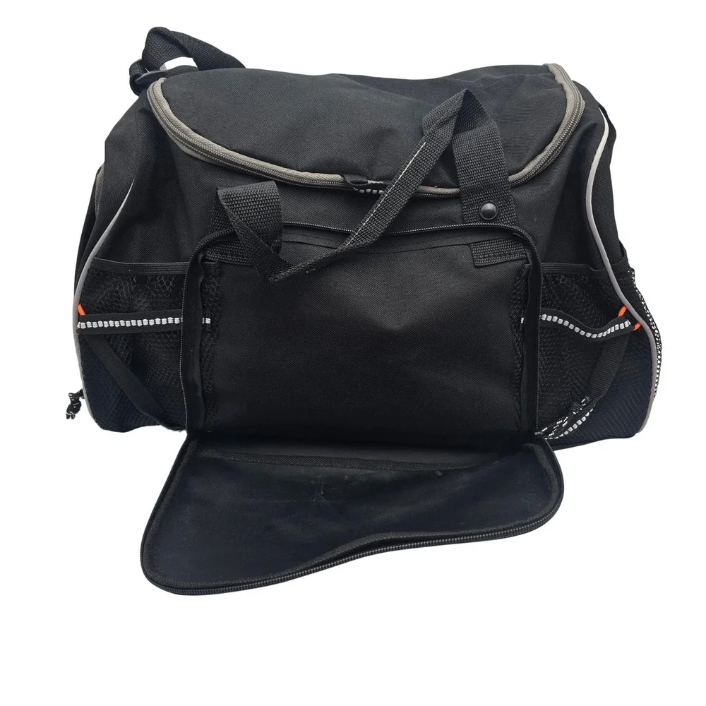 Powerade Black Canvas Athletic Duffel Gym Bag Reflective Trim Shoulder Strap - Picture 6 of 10